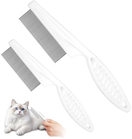 OFFCUP Loppkam för katter och hundar, stor + liten fin tandkam för lång och kort hårborttagning av loppor, fästingar, tårfläckar löst hår