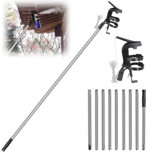 TETSMG Adaptateur de tige de pulvérisation avec tige télescopique de 3,6 m pour spray anti-guêpes, adaptateur de bombe de pulvérisation avec long tube de pulvérisation, angle réglable