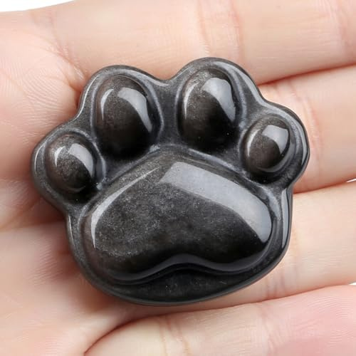 QINJIEJIE Katzenpfote Kristall Silber Obsidian Katzenfigur Handschmeichler Geschenk für Katze Kawaii Deko Figuren Katzen Geschenk Katzenfiguren Deko Geschenke