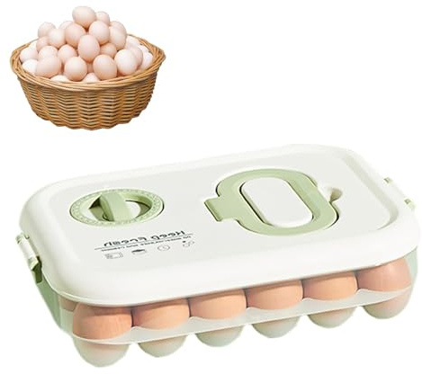 HECHKJ Rangement Oeuf Frigo, Porte Oeuf avec Minuterie, Portable 24 Compartiments Boite à Oeufs, Boite a Oeufs en Plastique avec Couvercle, pour Réfrigérateur Cuisine, Placard, Table à Manger