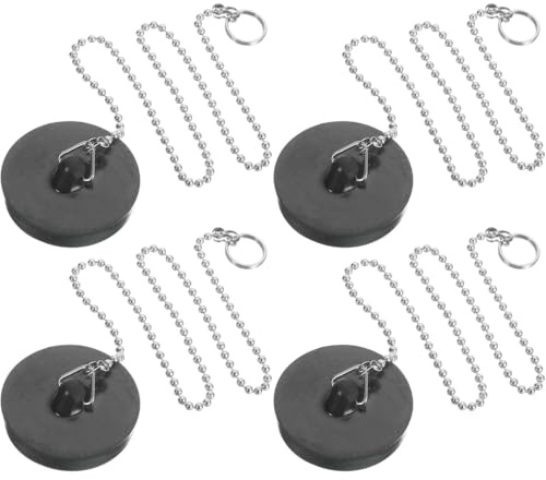 DOKRIN Drain Stoppers, 4 pezzi Tappi di scarico per lavandino da 45 mm Tappi di scarico con catena da 10 cm per vasca da bagno Cucina Bagno Tappi per lavandino (nero)