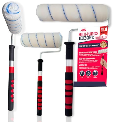 AHG 9 Inch Telescopic Paint Roller – Heavy Duty Extendable Roller with Soft Grip Handle | Adjustable Pole 18.5–28 for Walls, Ceilings & Large Surfaces | Medium Pile Sleeve for Smooth & Semi-Smooth