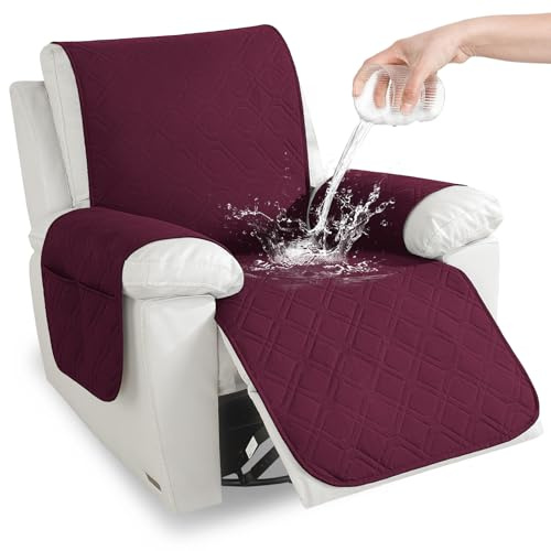 YSTELLAA Copripoltrona 1 Posto Impermeabile, Copripoltrona Relax Reclinabile, Copri Poltrona Con Braccioli Antigraffio Antimacchia, Copri Poltrona Elettrica Antiscivolo Universale, Borgogna