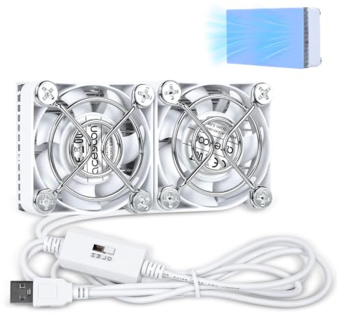 aceyoon Dual USB-fläkt 40 mm dubbel USB-fläkt med 3 justerbara hastigheter PC-fläkt med metallgaller kylare minifans med metallkylfläns för dator PS4 laptop TV-box router, vit