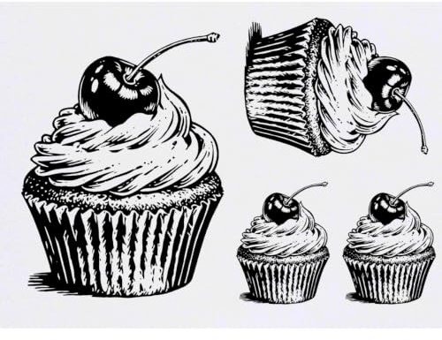 Azeeda 4 x 'Cherry Cupcake' Temporary Tattoos (TO00106970) | Mixed-Size Water Resistant Skin Safe Transfers for Parties and Costumes