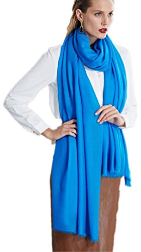 Prettystern estola extra grande fina lana suave bufanda pashmina XXL bufanda 100% lana - azul