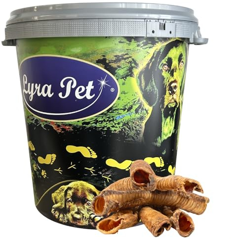 Lyra Pet® 5 kg Rinderstrossen groß getrocknet in 30 L Tonne Kausnack Hund | Naturbelassenes, proteinhaltiges Leckerli - Nährstoffreiche Belohnung - Knorpelreich & bissfest - Gut verträglich