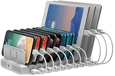 Unitek 96W Station de Recharge 10 Ports, Station de Chargement USB Multiple et Séparateurs Réglables, Compatible avec Téléphone, Tablette et Autres appareils