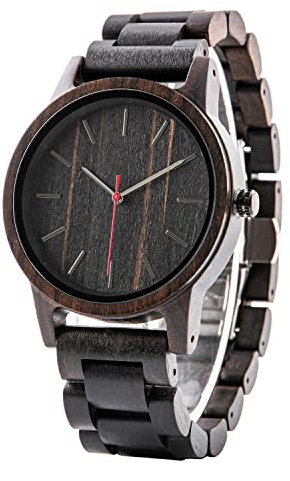 LMWOOD Holzuhr für Männer Personalisierte Gravur Herren Armbanduhr Ebenholz Quarz Handgefertigt Lässige Holzuhr Geburtstagsgeschenk für Ihn