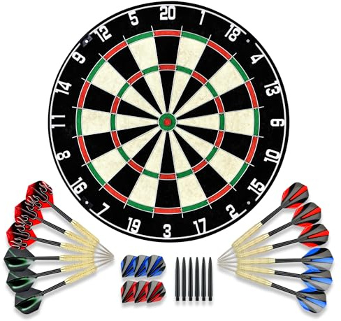 Dartboard with Staple-Free Bullseye Easily Recognizable Numbers 18g Steel Tip Darts Set 12 Steel Tip Darts 18g Mounting Kits Include