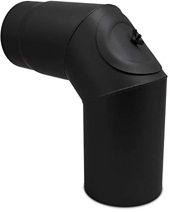 LANZZAS Coude 90° pour tuyau de poêle avec porte, diamètre 120 mm - Couleur : noir - Coude de tuyau de fumée