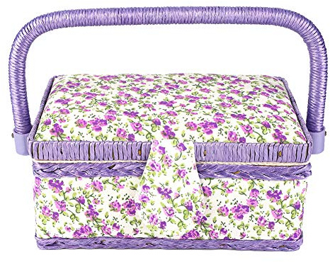 Scatola portaoggetti per Artigianato in Tessuto Viola Cesto per Cucito Stampato a Fiori Grandi Strumenti per Maglieria Immagazzinamento Tessuto per Attrezzi da Cucito Organizzatore per