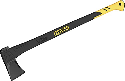 LEXIVON Wood Splitting Axe, Hatchet for Camping 36 - Ideal for Chopping, Tree-Felling and Firewood | Grade-A Carbon Steel, Fiberglass Handle & Ergonomic Grip | Protective Sheath Included (LX-V36S)