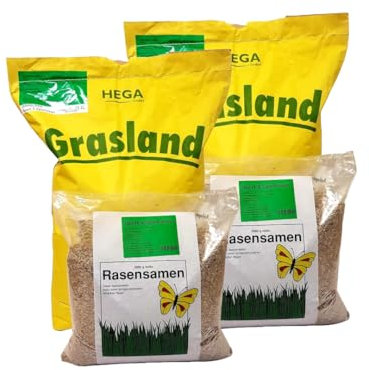 2 x 10kg HEGA Grasland Rasensamen Sport und Spiel, Grasamen, Zierrasen, Sportrasen, Spielrasen, Rasen, robust und widerstandsfähig, kontorliert und zertifiziert, hitzersestent