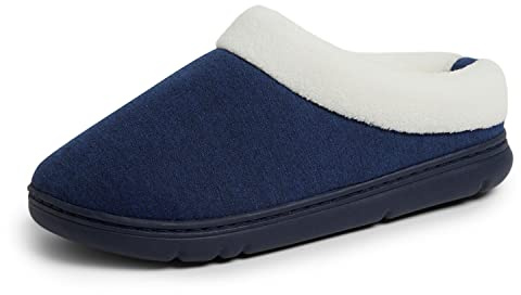 Dearfoams Women's Olive Memory Foam Sweatshirt Clog Slipper, Navy, Medium