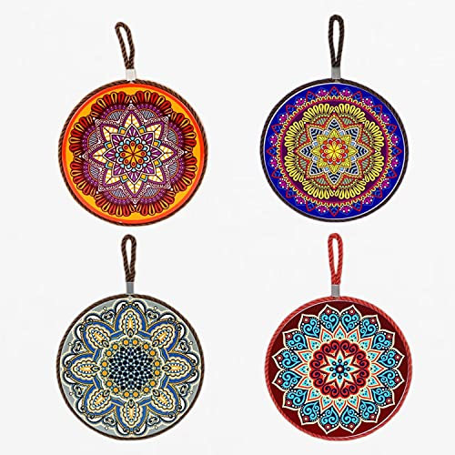 Alihoo Topfuntersetzer, 4 Stück Untersetzer Keramik für heiße Gerichte, Töpfe und Pfannen, Untersetzer Matte Deko-Isolierpads im Retro Muster, Durchmesser 17cm (Mandala)