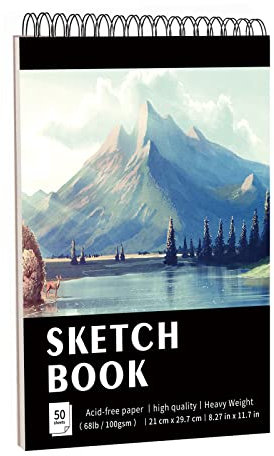 KINSPORY Skizzenbuch A4, 50 Blatt / 100 Seiten, 100 g/m², Spiralgebundenes Zeichenblock für Kinder, Künstler für Zeichnungen und Skizzen, Mal- und Schreibblock für Erwachsene, Mädchen und Jungen