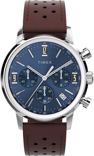 Timex Men's Marlin 40mm Watch - Brown Strap Blue Dial Stainless Steel Case