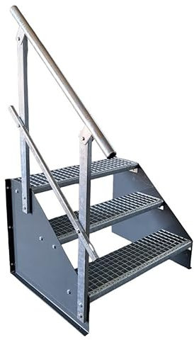 3 Stufen Standtreppe Stahltreppe freistehend Breite 80cm Höhe 63cm anthrazit einseitiges Geländer