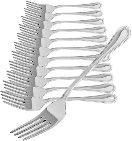 com-four® 12x Kuchengabel aus rostfreiem Edelstahl 430 - stilvolles Tafelbesteck im schlichten Design - kleine Dessertgabeln - Vorspeisegabeln - 13,7 cm (13.7cm - 12 Stück)