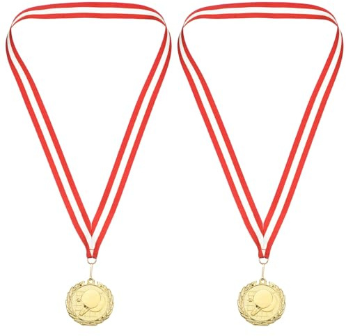 PATIKIL 2 Gold Tischtennis Medaillen 2 Pack Tischtennis Preis Medaillen mit Band Rot Weiß für Spiele Sportliche Wettkämpfe