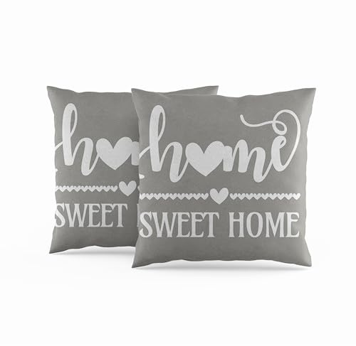 ggaimwf Kissenhülle Home Sweet Home Grau Dekorative Kissenbezüge 40x40 | 2er-Set Kissenbezug 40x40 Mit Muster Leinenoptik Für Sofa Wohnzimmer Schlafzimmer Kissen Mit Unsichtbarem Reißverschluss
