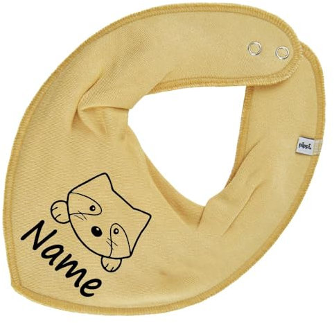 HALSTUCH Waschbär mit Name oder Text personalisiert für Baby oder Kind aus Baumwolle in Einheitsgröße pastellgelb