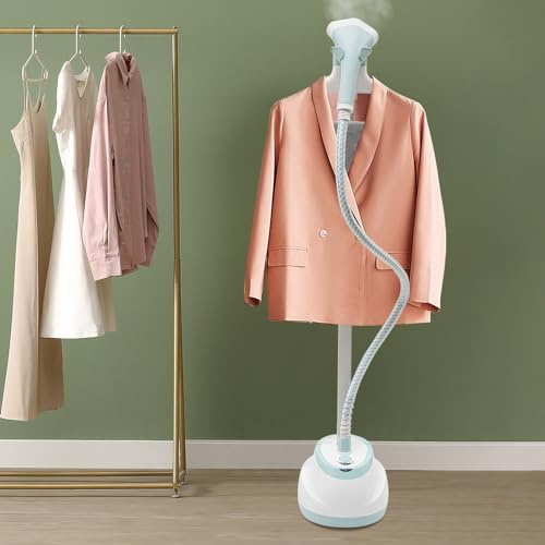 Cuiseur Vapeur Sur Pied Avec Cintre, 1800W Cuiseur Vapeur Professionnel Pour Vêtements, solution de défroissage tout-en-un,Réservoir D'eau De 1,6 L,Chauffage Rapide 45