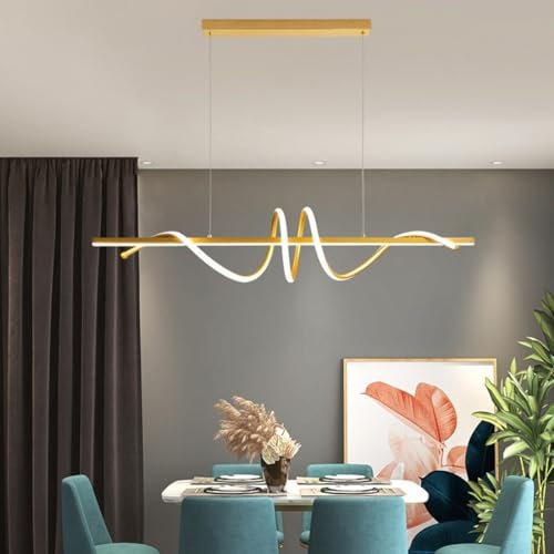 Bellastein LED Pendelleuchte Esstisch hängende Linie Kunst unendlich dimmende Bar Kronleuchter Moderne LED-Hängeleuchte warme Studie Restaurant Lampe (A: Gold, 100CM)