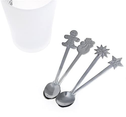Ciieeo Xmas Stainless Steel Spoon 4Pcs Set Christmas Cartoon Tableware Mixing Coffee Tea Dessert Spoons Dishwasher Safe for Festive Occasions