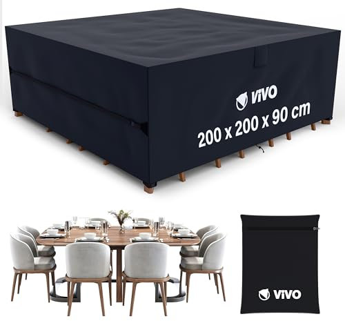 Garden Furniture Covers 200x200x90cm Rattan Sofa Table Chair Set Cover Tear Resistant Oxford Fabric 420D Heavy Duty Oxford Fabric Anti-UV Outdoor Patio Table Cover with Air Vent for Chair and Table