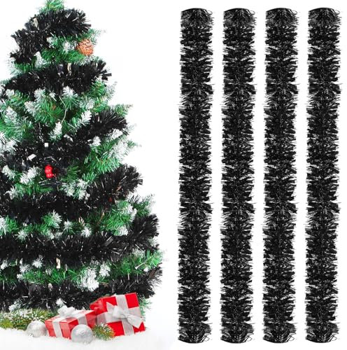 Ghirlanda di Orpelli Natalizi,Nero Natale Tinsel Ghirlanda,8M Ghirlanda Albero di Natale,Metallico Festoni Natalizi,Decorazioni Natalizie per Interni Ed Esterni