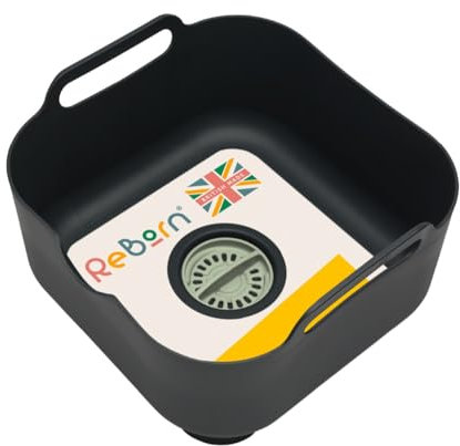 ReBorn - Recycled Washing Up Bowl - Kitchen Dish Wash & Drain - Large Carry Handles - Integrated Plug - Useful Pour Spout - 9 Litres Capacity - Made in Britain (Sage Green & Charcoal Grey)