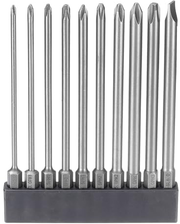 sourcing map 10pcs Phillips Slotted Screwdriver Bit Set PH0-PH3 Cross SL6/6mm Flat Head 4.3 (110mm) Long Magnetic S2 Steel Industrial Grade Screw Driver Bit Electric Drill Bits Tool Kit