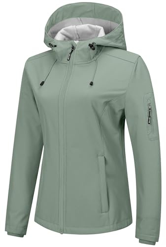 Outdoor Ventures Softshell Jacket Womens Rain Jacket Hiking Windbreaker | Waterproof Raincoats, Lightweight Jacket, Breathable Outdoor Jacket Hooded with 3 Zipped Pockets