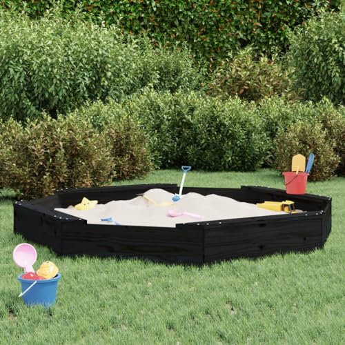 UJCHVHN Outdoor Play Equipment Sandbox with Seats Black Octagon Solid Wood Pine Sandboxes
