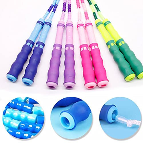 Perlen-Springseil, Springseil, 2,8 M, Verstellbar, Segmentiert, Weiche Perlen, Fitness-Springseil, Springseil, Ergonomischer Griff für und Erwachsene, Gewichtsverlust (Lila