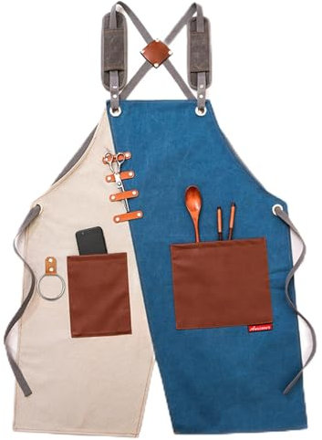 XANHOY Delantal de trabajo unisex de lona con correas ajustables, múltiples bolsillos, adecuado para carpintería, pintura y