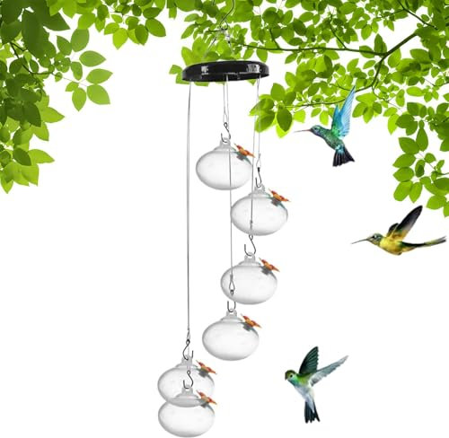 Dreuhuing Kolibri-Futterspender – Set mit 6 Windspielen für den Außenbereich, Kolibri-Wasser-Futterspender, Baum-Fensterhalterung, Gartendekoration, Vogelfutterstation für Parks, Hinterhof, Terrasse