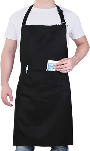 PB TECH Adjustable Bib Apron with 2 Pockets - Waterdrop Resistant Chef Design for Men, Women With Long Ties for Home Kitchen, Restaurant, Coffee House