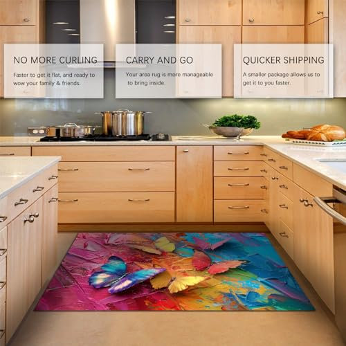 BYLEEHOMED Niedliche Tiere Bodenmatten Bunte Schmetterlings-rutschfeste Dünne Teppiche Waschbarer 3D-Muster-Teppich für Eingangsbereich Kinderzimmer Büro 150x240cm