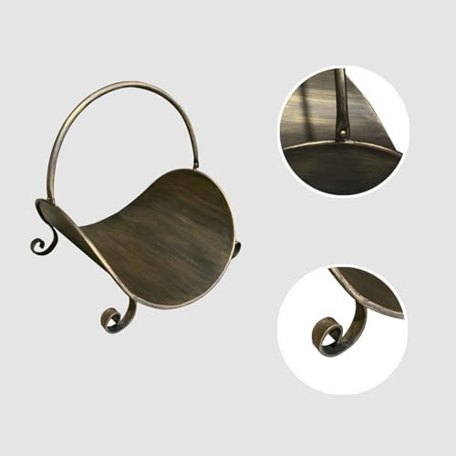 KUOHU Estante for leña, soporte for cesta de leña, soporte for troncos de metal elegante for interiores for chimenea, tamaño ideal for hogares modernos o clásicos(Brass)