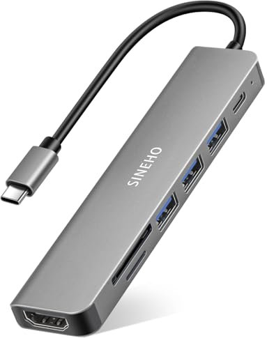 SINEHO Adattatore multiporta USB-C Hub 7 in 1 con HDMI 4K, PD da 100 W, 3 porte dati USB-A, lettore di schede SD/TF, compatibile con MacBook, Dell XPS, Surface Pro e altri