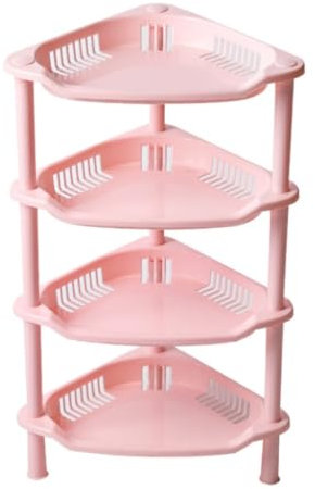 Eckleiterregal, Kunststoff-Eckregal, Organizer für Badezimmer, Badewanne, Wohnzimmer und Küche, Rosa, 4 Etagen, Aufbewahrungsregal mit Duschablage