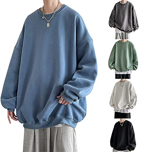 Herren Long-Sleeve T-Shirt Junge Teenager Sweatshirt üBergrößE Baggy Langarmshirt Reine Farbe Classic Pullover Wanderjacke Sportarigan Einfacher Freizeithemd Mode Rundhalsausschnitt