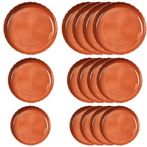 FEMONGY Soucoupe ronde 15 pièces soucoupe ronde - rouge brique sous vide pour plantes - avec des diamètres assortis de 14 cm, 16 cm et 18 cm, idéal pour votre maison et votre jardin !
