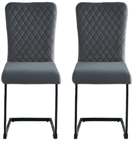 JaHECOME Freischwinger Schwingstuhl 2er Set, Esszimmerstuhl mit Samt-Bezug und hoher Rücklehne, Metallgestell, Moderner Küchenstuhl, Polsterstuhl für Wohnzimmer Konferenzraum (2, Grau)