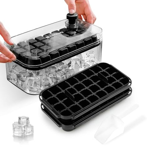 Cubiteras Para Hielo, Moldes Hielo,Bandeja Hhielo,Cubitera de Grado Alimenticio, Liberación de Todos Los Cubitos de Hielo en un Segundo, Molde Hielo Reutilizable Para 64 Ice Cube Tray(negro)