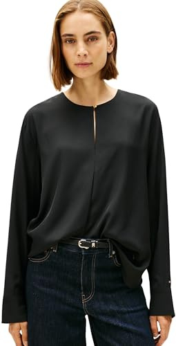 Tommy Hilfiger Blusa Mujer Relaxed con Raja Lateral, Negro (Black), 38