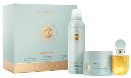 Women'Secret Beauty Confidences Harmony Muse Estuche Regalo de Mujer Pack de 3 Piezas Crema Corporal 250ml, Gel de Ducha en Espuma 200ml y Aceite Corporal 100ml